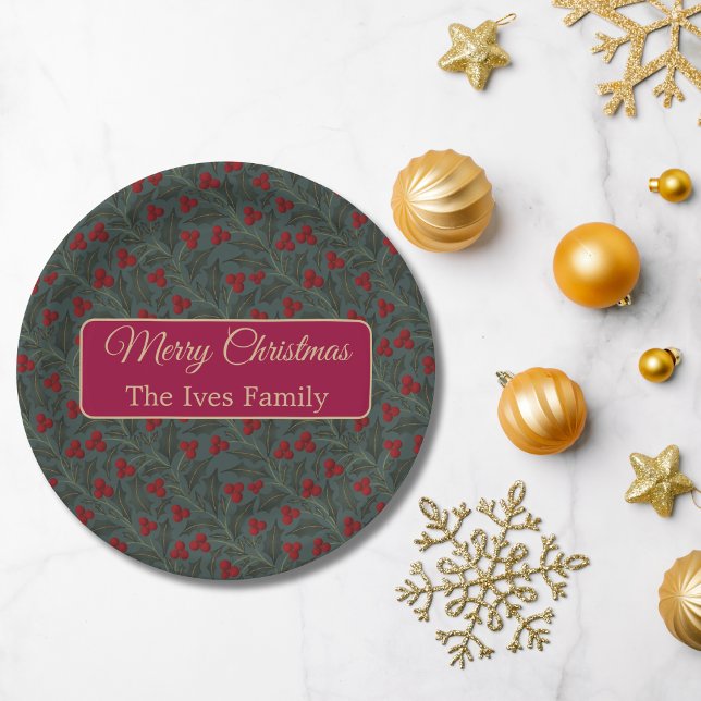 Holly Berries Christmas Pappteller (Von Creator hochgeladen)