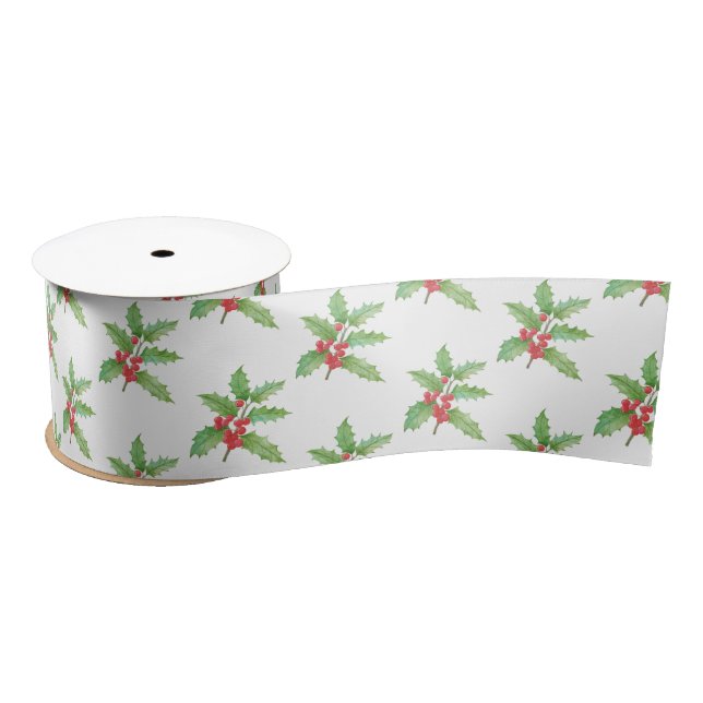 Holly berries Christmas wrapping paper Satinband (Spule)