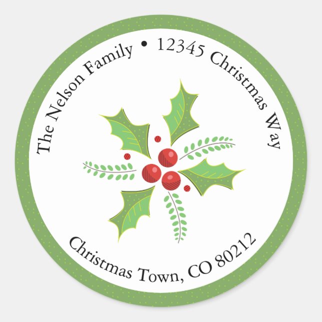 Holly Berries Circular Rücksendeadresse Sticker (Vorderseite)