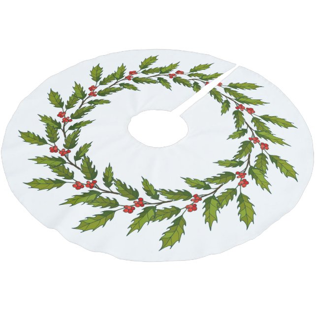 Holly Berries Design Christmas Tree Skirt Polyester Weihnachtsbaumdecke (Schrägansicht)