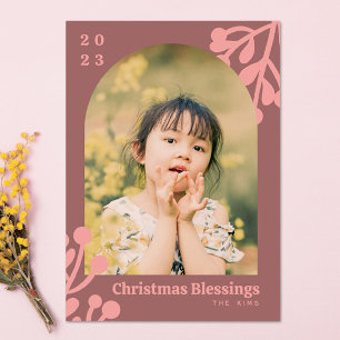 Holly Berries Dusty Pink Foto Arch Feiertagskarte