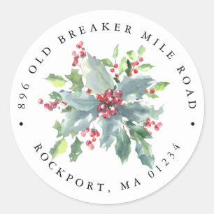 Holly Berries Elegantes Rücksendeadresse-Label Runder Aufkleber