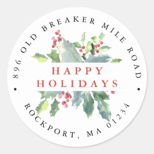 Holly Berries Elegantes Rücksendeadresse-Label Runder Aufkleber