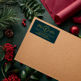 Holly | Berries Faux Gold Monogram Return Address Adressaufkleber