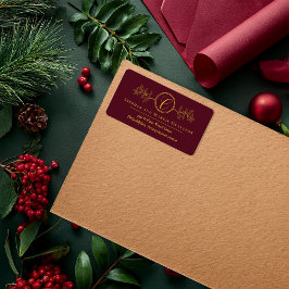 Holly | Berries Faux Gold Monogram Return Address Adressaufkleber