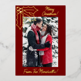 Holly & Berries Festive Red & Gold Weihnachten Folien Feiertagskarte