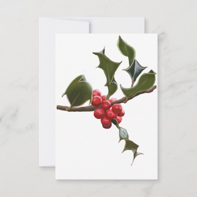 Holly Berries Flat Christmas Card Einladung (Vorderseite)