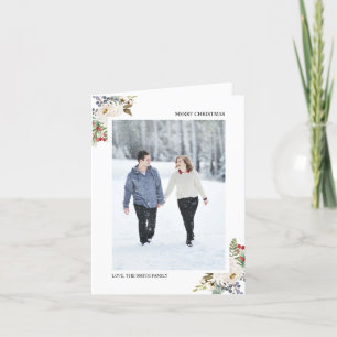Holly Berries & Floral Season's Greetings 2 Photo Feiertagskarte