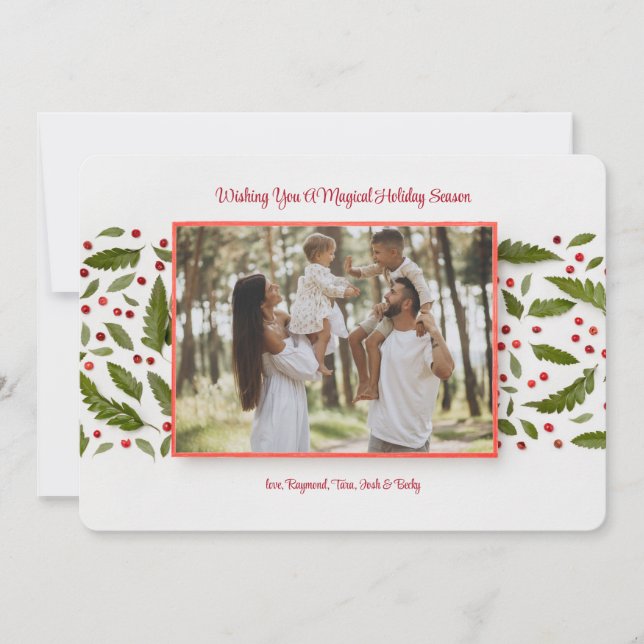 Holly Berries Foto Holiday Grußkarte Feiertagskarte (Vorderseite)