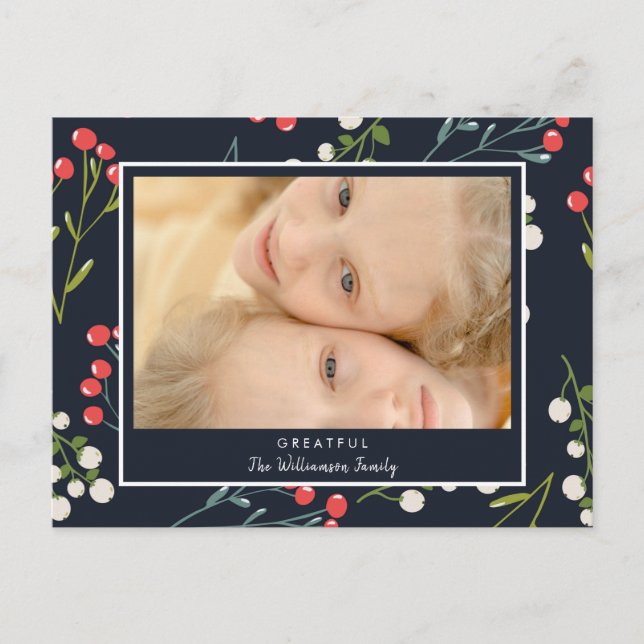 Holly Berries Foto Weihnachtskarte Postkarte (Vorderseite)