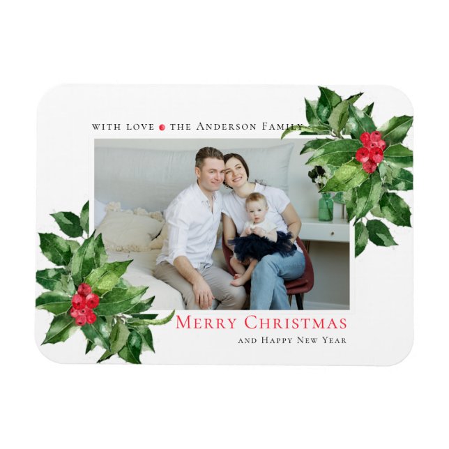 Holly Berries Frame Christmas Personalisiertes Fot Magnet (Horizontal)