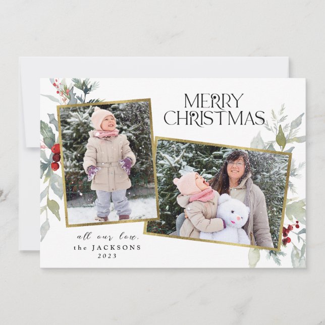 Holly Berries Frohe Weihnachten 2 Foto Collage (Vorderseite)