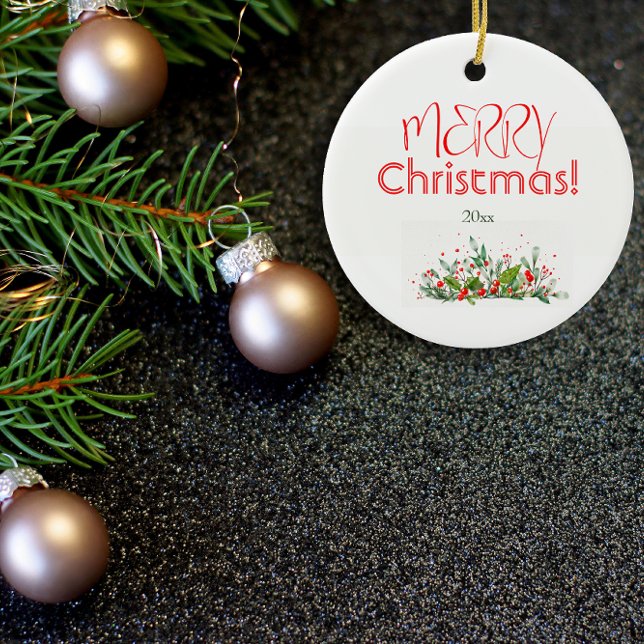 Holly Berries Frohe Weihnachtswasserfarbe Keramik Ornament (Von Creator hochgeladen)