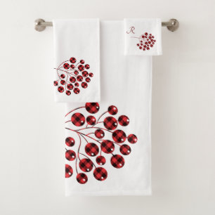 Holly Berries in Rot und Schwarz Buffalo Kariert Badhandtuch Set
