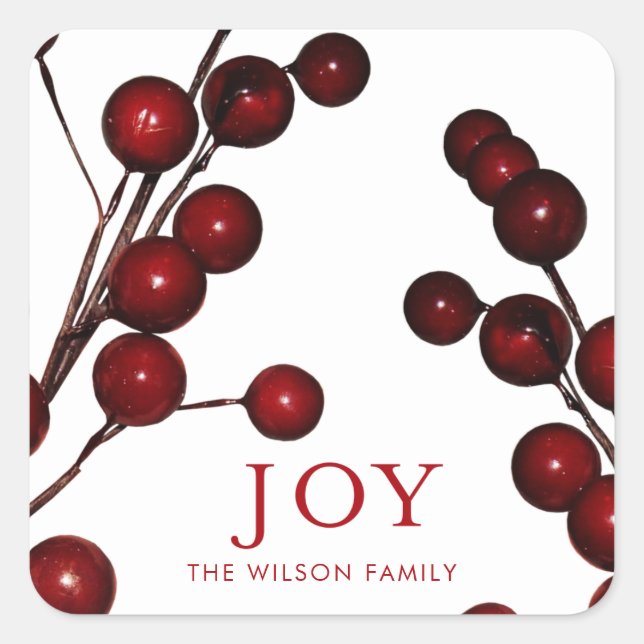Holly Berries JoChristmas Holiday Quadratischer Aufkleber (Vorderseite)