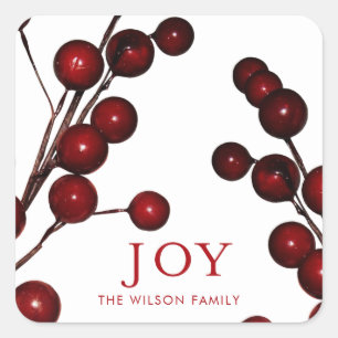 Holly Berries JoChristmas Holiday Quadratischer Aufkleber