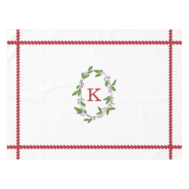 Holly Berries Monogram Holiday Tableclout Tischdecke (Vorderseite (Horizontal))