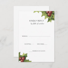 Holly Berries Monogram Winter Wedding RSVP Karte