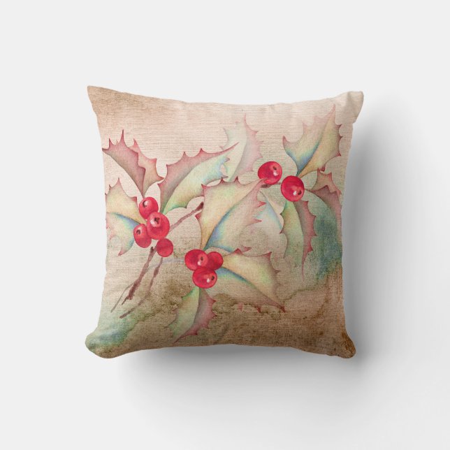 Holly Berries on Peach Kissen (Vorderseite)