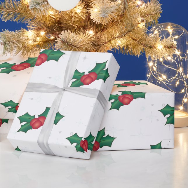 Holly Berries on WHITE Geschenkpapier (Feiertage)