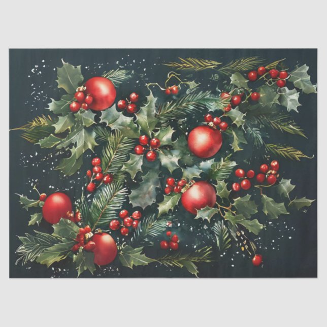 Holly Berries Ornaments und Pine Decoupage Craft P Seidenpapier (Vorderseite)
