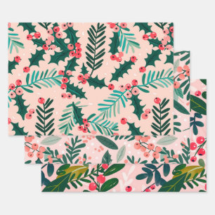 Holly Berries Pattern Geschenkpapier Set