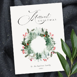 Holly Berries Pine Tree Red Christmas Wreath Postkarte