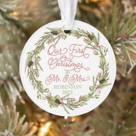Holly Berries Pine Unser erstes Weihnachtsfest Fot Ornament