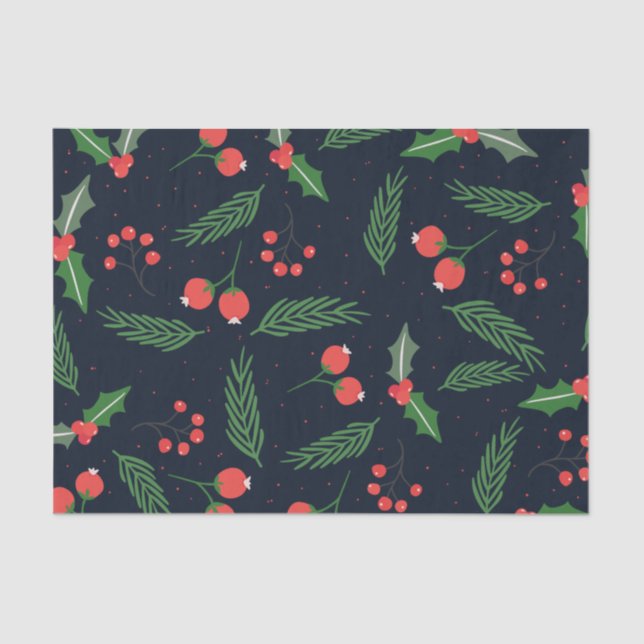 Holly Berries Pine Winter Foliage Seidenpapier (Vorderseite)