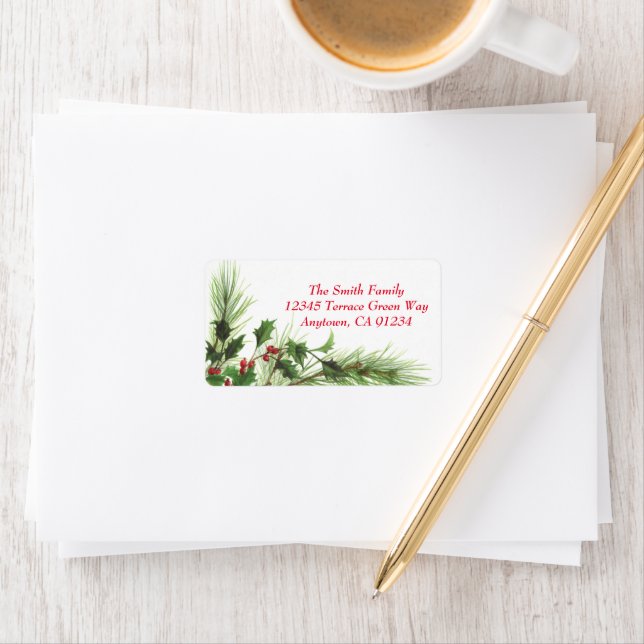 Holly Berries & Pine Winter Holiday Address Labels Adressaufkleber (Insitu)