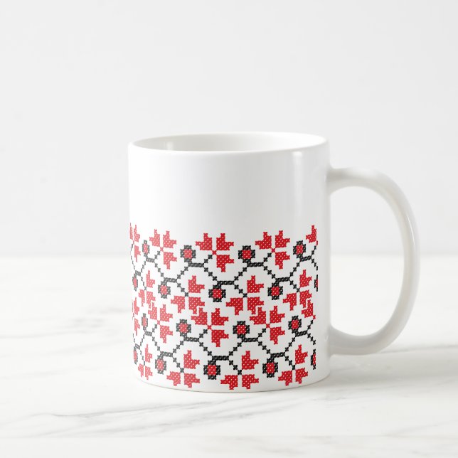 Holly Berries Red Blume Kreuzstich Design Kaffeetasse (Rechts)
