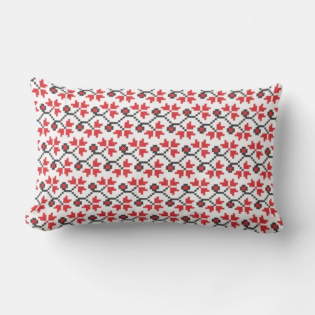 Holly Berries Red Blume Kreuzstich Design Lendenkissen (Vorderseite)