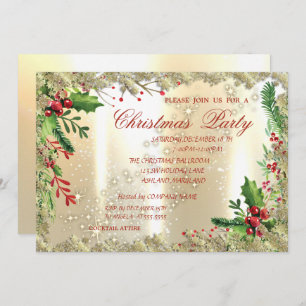 Holly Berries, Schneeflocken, Weihnachtsgebäck im  Einladung