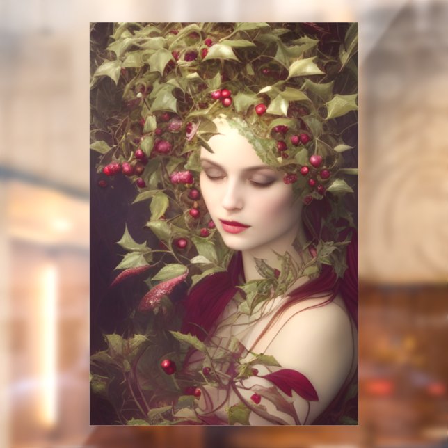 Holly Berries Schöne Frau Weihnachten Fensteraufkleber (Blatt 2)