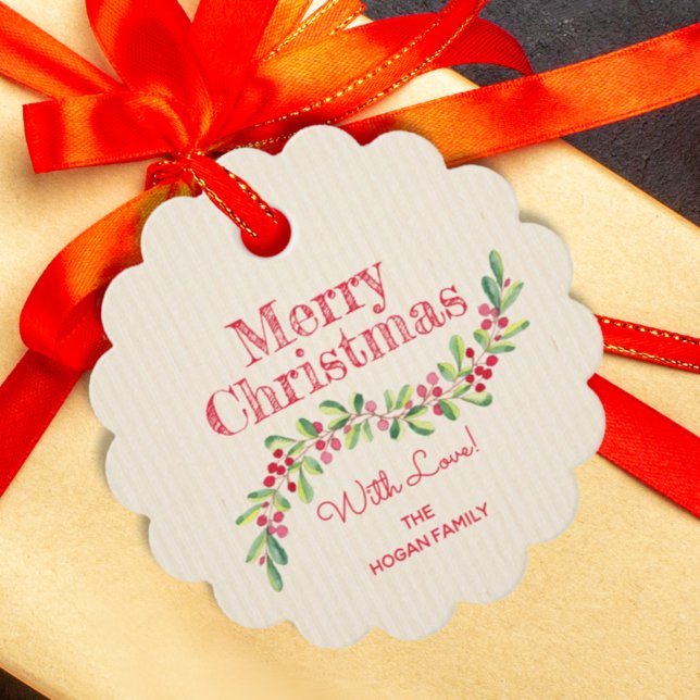 Holly Berries über Elfenbein Weihnachtsfeiertag Sc Geschenkanhänger (Von Creator hochgeladen)