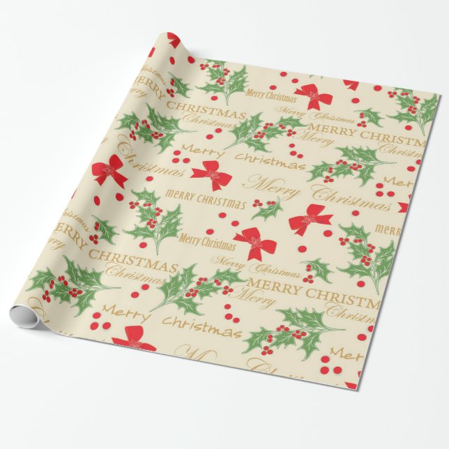 Holly Berries und Bow Geschenkpapier (Ungerollt)