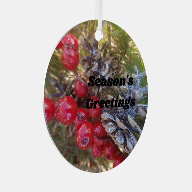 Holly Berries und Pine Ornament Aus Metall (Vorderseite Rechts)