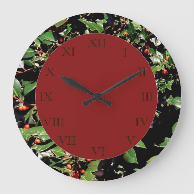 Holly & Berries Wall Clock Große Wanduhr (Vorderseite)