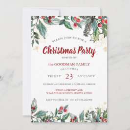 Holly Berries Watercolor Lines Christmas Party Karte