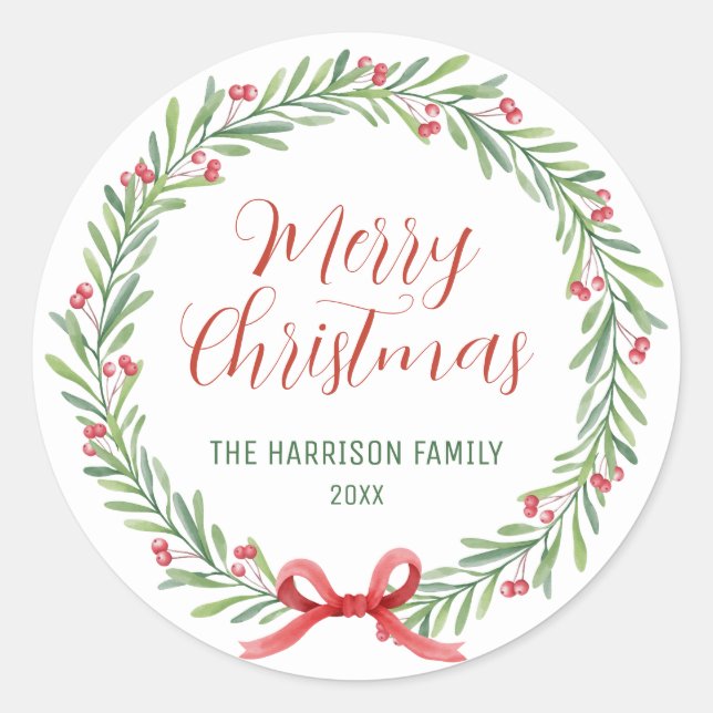 Holly Berries Wreath Greenerity Weihnachten Runder Aufkleber (Vorderseite)