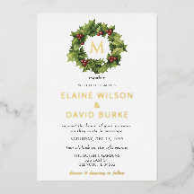Holly Berries Wreath Monogram Winter Wedding