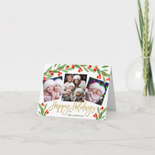 Holly Berry 4 FOTO Weihnachtsgrüße geklappt Feiertagskarte
