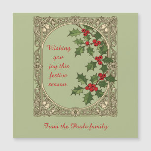 Holly Berry Art Nouveau Weihnachtsrand Magnetkarte