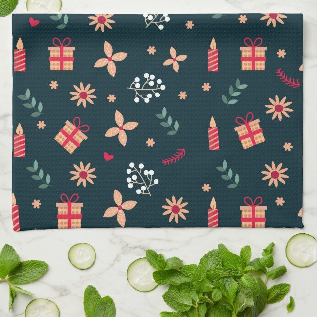 Holly Berry Art Pattern Weihnachtszeit Kunst, Dich Geschirrtuch (Gefaltet)