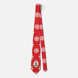 Holly Berry auf Red White Snowflakes Pattern Krawatte