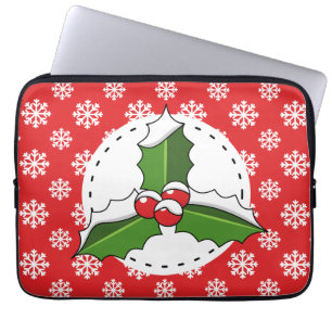 Holly Berry auf Red White Snowflakes Pattern Laptopschutzhülle