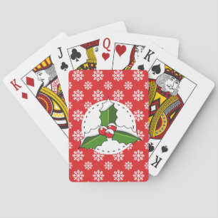 Holly Berry auf Red White Snowflakes Pattern Spielkarten