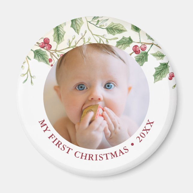 Holly Berry Baby 1st Christmas Photo Holiday Cute Magnet (Vorne)