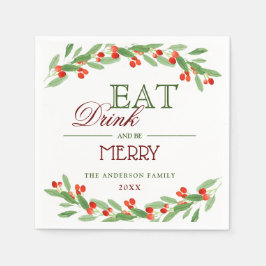 Holly Berry Branch Christmas PARTY Paper Serviette
