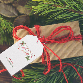 Holly Berry Calligraphy Ink Snow Merry Christmas Geschenkanhänger